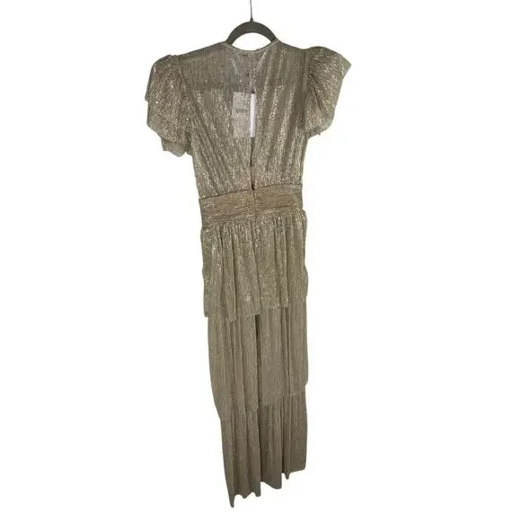 Sabina Musayev Sarah Maxi Dress Metallic Tiered Ruffle Formal Evening Gold  Sz XS - instermech.com